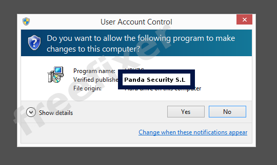 Screenshot where Panda Security S.L appears as the verified publisher in the UAC dialog